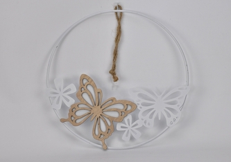 Kulatá kovová dekorace s motýlem 25 cm