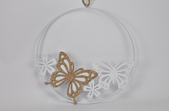 Kulatá kovová dekorace s motýlem 30 cm