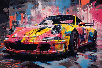 Plakát, Obraz - Sport Car GT911 in Graffiti Style, 91.5 × 61 cm