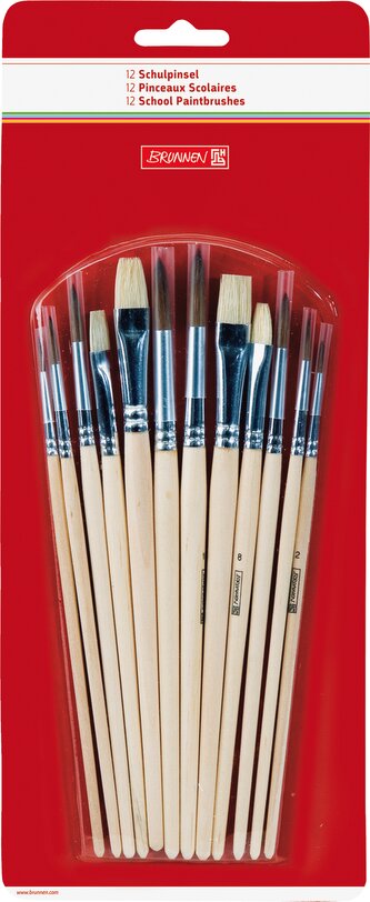 Sada štětců kulaté a ploché 12ks - přírodní