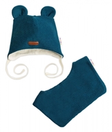 Pletená čepice s bavlněnou podšívkou a šátkem 2v1, Teddy Hand made - petrolejová; 56/62 (0-3m)