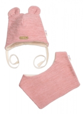 Pletená čepice s bavlněnou podšívkou a šátkem 2v1, Teddy Hand made - růžová, 68/74; 68/74 (6-9m)