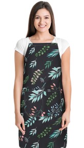 Kuchyňská zástěra ADÉLA - Lístky na černé - zástěra 67x84 cm