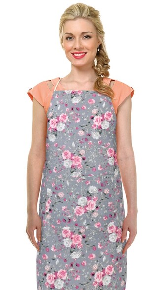 Kuchyňská zástěra ADÉLA - Květy růže růžová, šedá - zástěra 67x84 cm