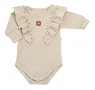 Rostoucí body NATURE, dlouhý rukáv s volánky, bavlna, béžová, vel. 68/74; 68/74 (6-9m)