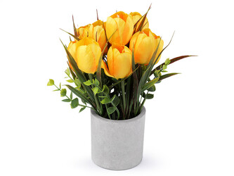 Umělé tulipány v květináči - 1 ks - 4 oranžovožlutá