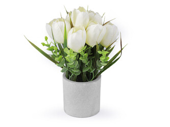 Umělé tulipány v květináči - 1 ks - 1 bílá