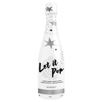 Vystřelovací konfety v lahvi šampusu, stříbrné hvězdy, 32 cm