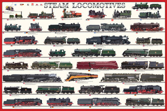 Plakát, Obraz - Steam locomotives, 91.5 × 61 cm