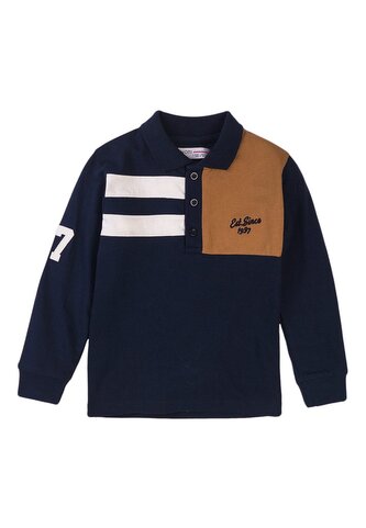 Tričko chlapecké Polo s dlouhým rukávem, Minoti, Scandi 1, modrá - 122/128