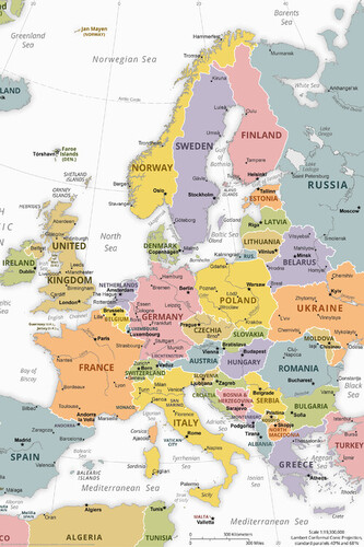 Plakát, Obraz - Political Map of Europe, 61 × 91.5 cm