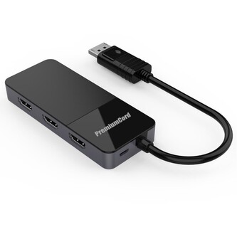 PremiumCord  MST adapter DisplayPort 1.4 na 3x HDMI2.0 monitory 4K@60Hz, extended + mirror + duplicate režimy