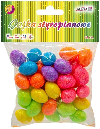 Jajka styropianowe WPJ-9151 kolorowe brokatowe op. 40 szt., Aliga