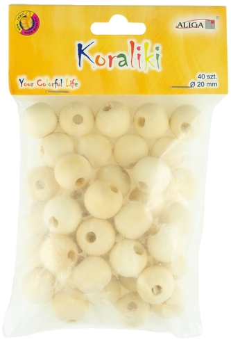 Koraliki PJ-8306 drewniane 20 mm. otw. 6 mm., op. 40 szt, Aliga