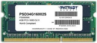 Patriot Signature Line 4GB DDR3 1600 CL11 SODIMM DR Patriot Signature Line 4GB DDR3 1600 CL11 SODIMM DR