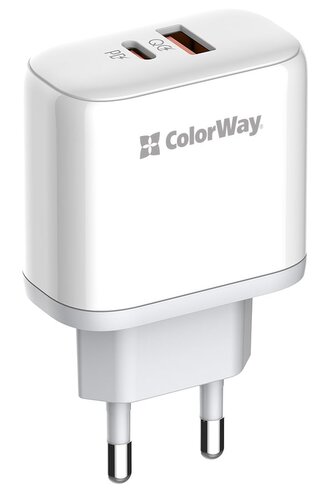 COLORWAY 1x USB a 1x USB-C/ síťová nabíječka/ 45W/ 100V-240V/ Bílá