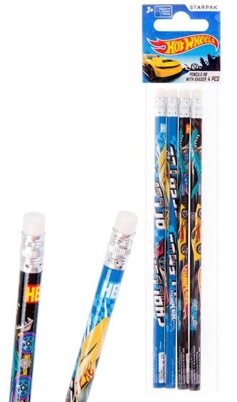 Ceruzka s gumou Hot Wheels 4el