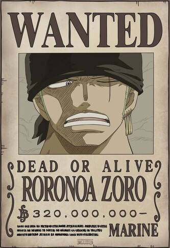 Plakát, Obraz - One Piece - Wanted Zoro, 61 × 91.5 cm