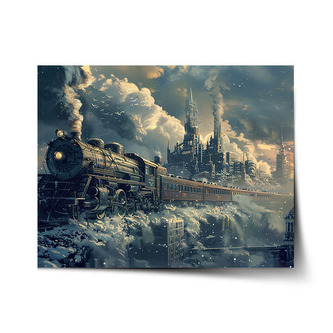 Plakát Parní lokomotiva v zasněženém městě: 60x40 cm