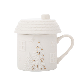 KUBEK DOMEK CERAMICZNY Z RELIEFEM I POKRYWKĄ 350 ML COLOR BOX