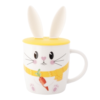 KUBEK BARYŁKA NBC 400 ML Z POKRYWĄ  SILIKONOWĄ USZY ZAJĄCA DEK. ZAJĄCZEK W OPASCE