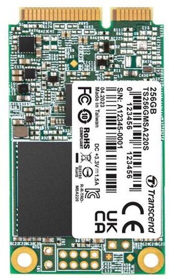 Transcend MSA220S 256GB SSD disk mSATA, SATA III 6Gb s (3D TLC), 560MB s R, 500MB s W