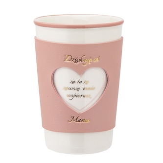 KUBEK STOŻEK NBC 420 ML Z OPASKĄ Z EKOSKÓRY DEK. DZIĘKUJĘ CI MAMO COLOR BOX (N.)