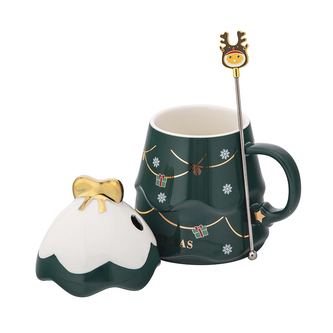 KUBEK CHOINKA ZIELONA NBC 500 ML Z POKRYWKĄ I MIESZADEŁKIEM COLOR BOX