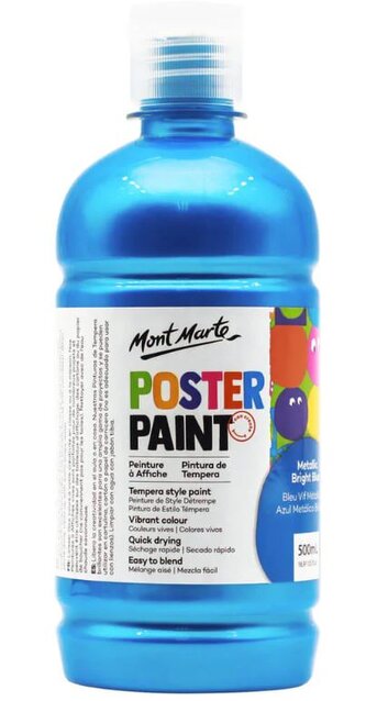 Mont Marte temperová barva, 500ml, METALLIC modrá (Metallic Bright Blue)