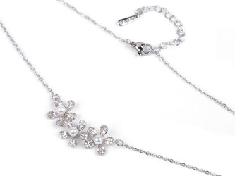 Náhrdelník z nerezové oceli květy s broušenými kamínky - 1 ks - 1 stříbrná