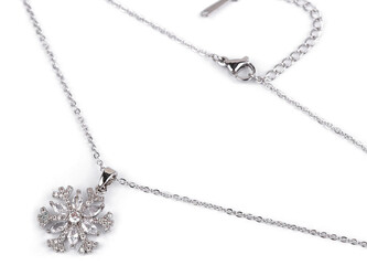 Náhrdelník z nerezové oceli vločka s broušenými kamínky - 1 ks - 1 crystal