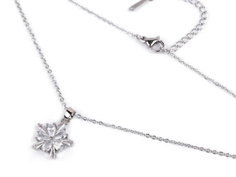 Náhrdelník z nerezové oceli vločka s broušenými kamínky - 1 ks - 2 crystal