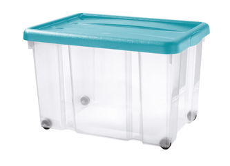 Úložný box s kolečky PUZZLE 60 l transparent/modrá