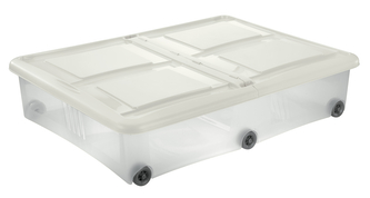 Úložný box s kolečky STOCK-BOX 61 l transparent/bílá Úložný box s kolečky STOCK-BOX 61 l transparent/bílá