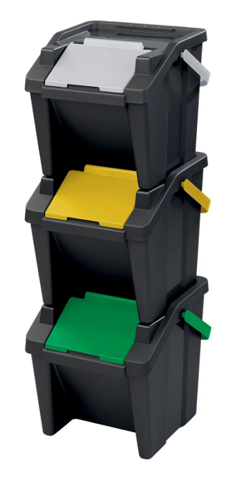 Set košů stohovatelných MODA 3x10l černá, bílá, zelená, žlutá