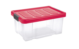 Úložný box s klipem PUZZLE 14 l transparent/červená