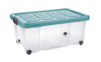 Úložný box s klipem a kolečky PUZZLE 43 l transp/modrá