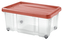 Úložný box s kolečky PUZZLE 43 l transparent červená
