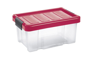 Úložný box s klipem PUZZLE 5L s víkem transparent/červená