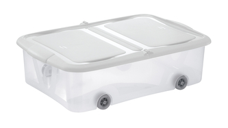 Úložný box STOCK BOX 25L s víkem a kolečky transparent/bílá