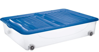 Úložný box DODO STOCK-BOX s víkem, kolečka 56,4L  transparent/modrá