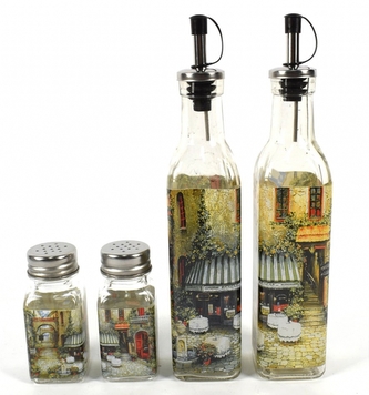 DUE ESSE, Dochucovací set 4 dílný, skleněný, zátiší zahrádka restaurace