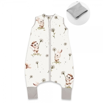 Teplejší spací vak s nohavičkami, bavlna, Kocourek a pampeliška - bílá, vel. M