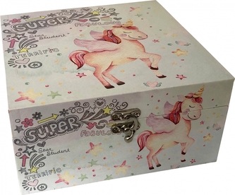 DUE ESSE, Krabička z MDF Jednorožec 20x20x10 cm, bílá
