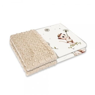 Oboustranná deka, Bavlna/Minky 100 x 75 cm, Kocourek a pampeliška - bílá, béžová