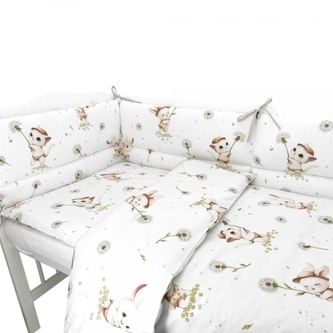 Mantinel s povlečením do postýlky, 3D sada Bavlna, Kocourek a pampeliška - bílá; 120x90