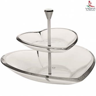 VIDIVI, skleněný servírovací podnos (etažérka) CUORE, 2 patra, 20 / 30 cm