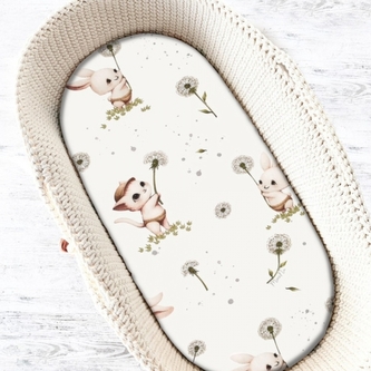 Prostěradlo do kočárku, koše, bavlna, Kocourek a pampeliška - bílá; 90x40