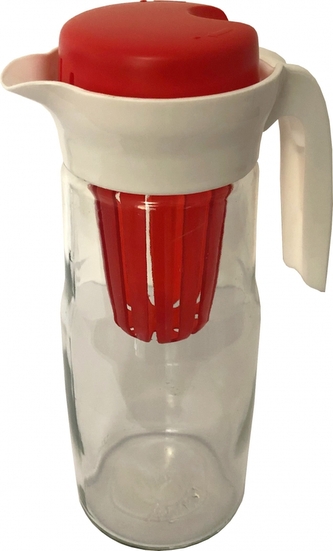 DUE ESSE, Skleněný džbán na limonádu  s vyluhovacím sítkem 1,5 l, červený