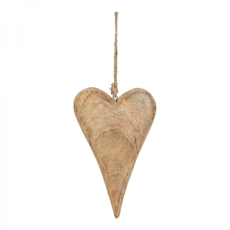 Závěsné srdce z mangového dřeva hnědé, 15x26x2cm